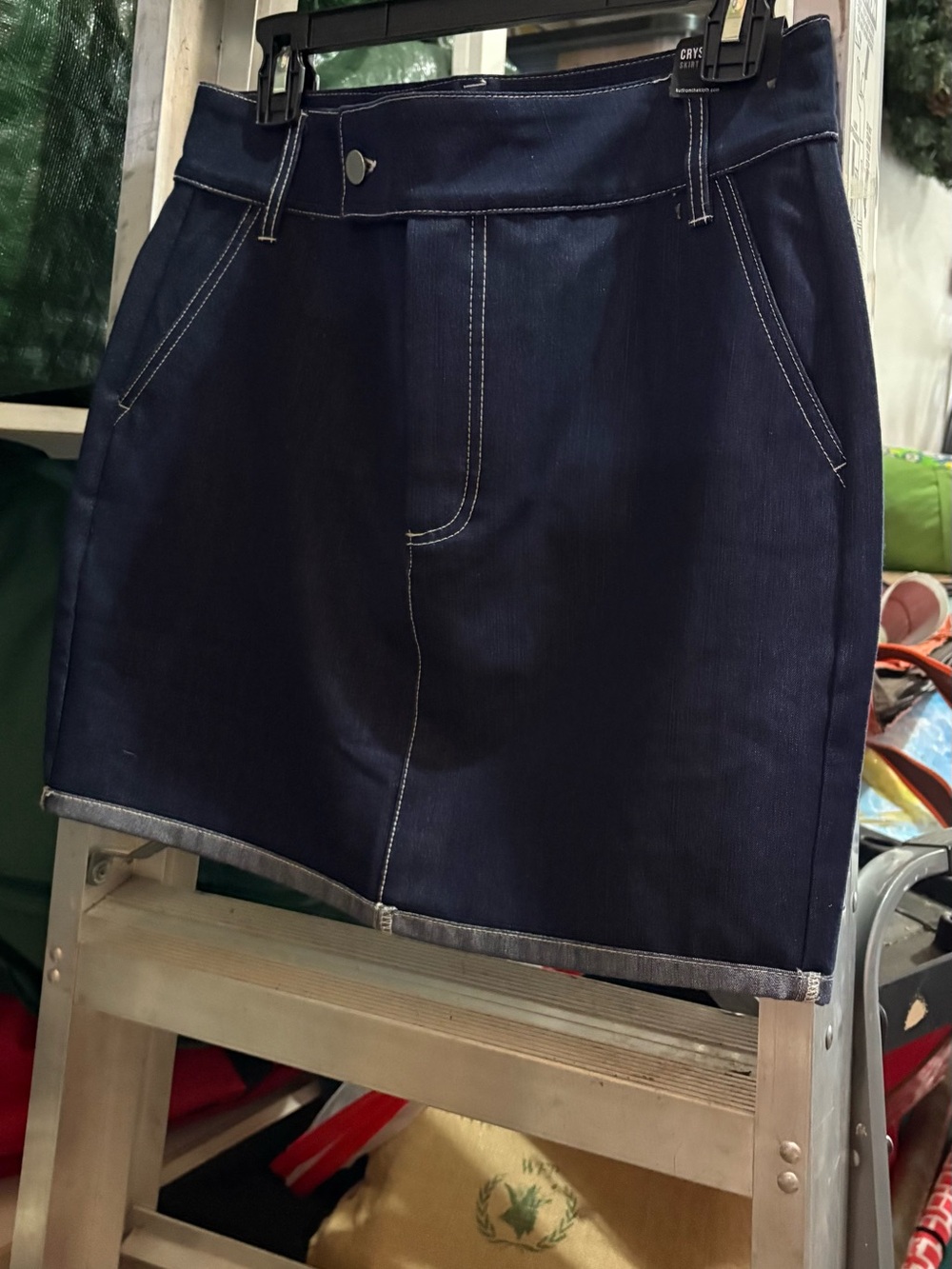 Women’s KUT From the Cloth dark blue denim mini skirt with white stitching -S/2